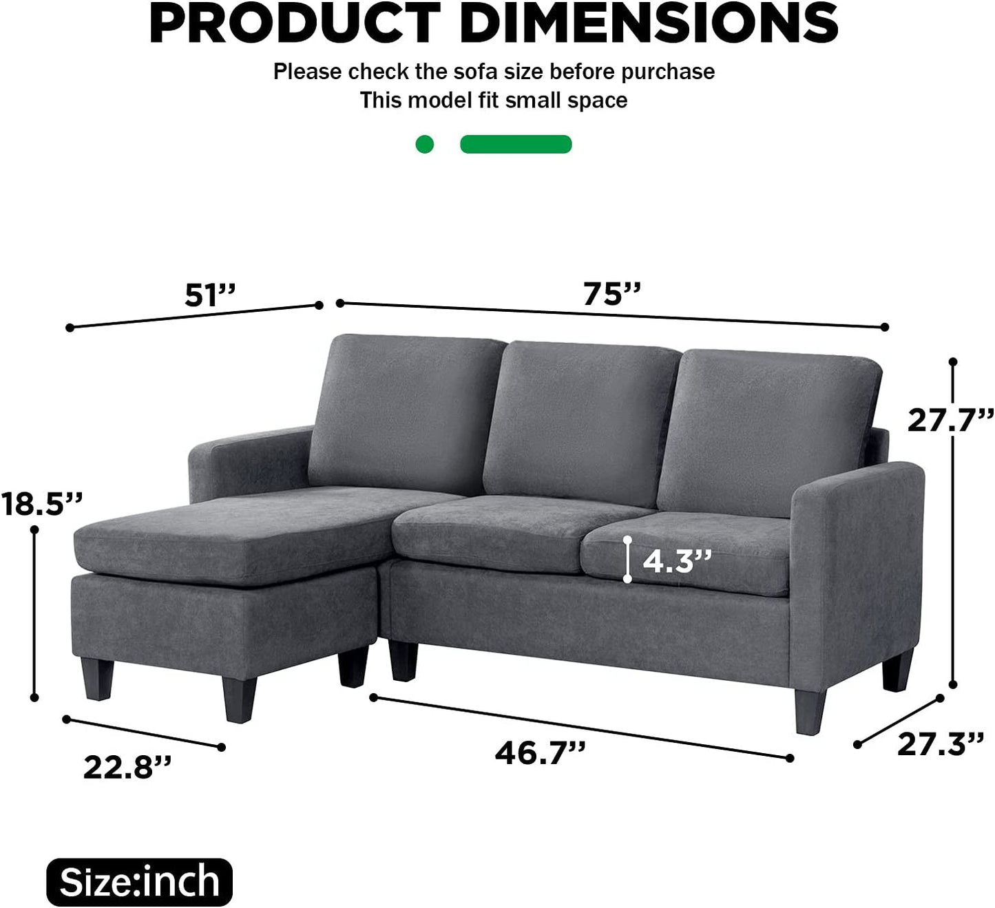 Sofa Sectional Sofa Furniture Set Futon Sofa Modern Convertible L-Shaped Couches Sofa Set Fabric Sofa Corner Sofa with Upholstered Contemporary for Living Room (Grey)