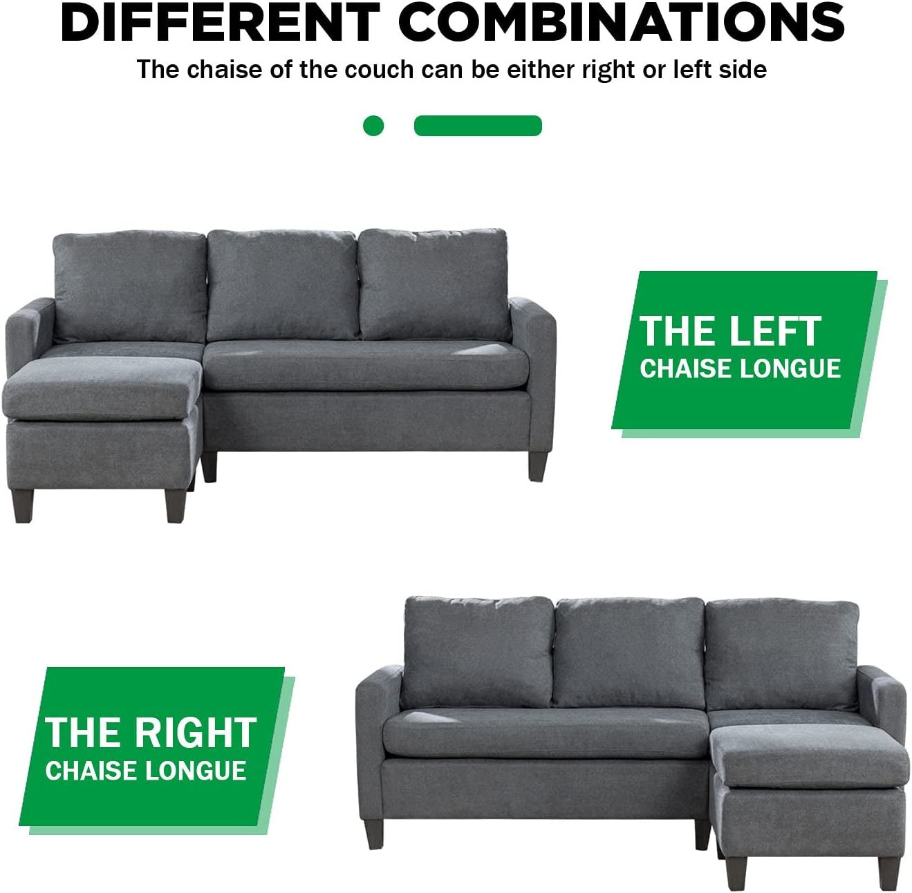 Sofa Sectional Sofa Furniture Set Futon Sofa Modern Convertible L-Shaped Couches Sofa Set Fabric Sofa Corner Sofa with Upholstered Contemporary for Living Room (Grey)