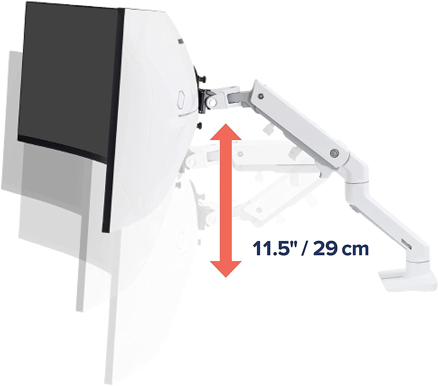 – HX HD Premium Heavy Duty Monitor Arm, Single Monitor Desk Mount – for 1000R Curved Ultrawide Monitors up to 49 Inches, 28 to 42 Lbs, VESA 75X75Mm or 100X100Mm – HD Pivot, White