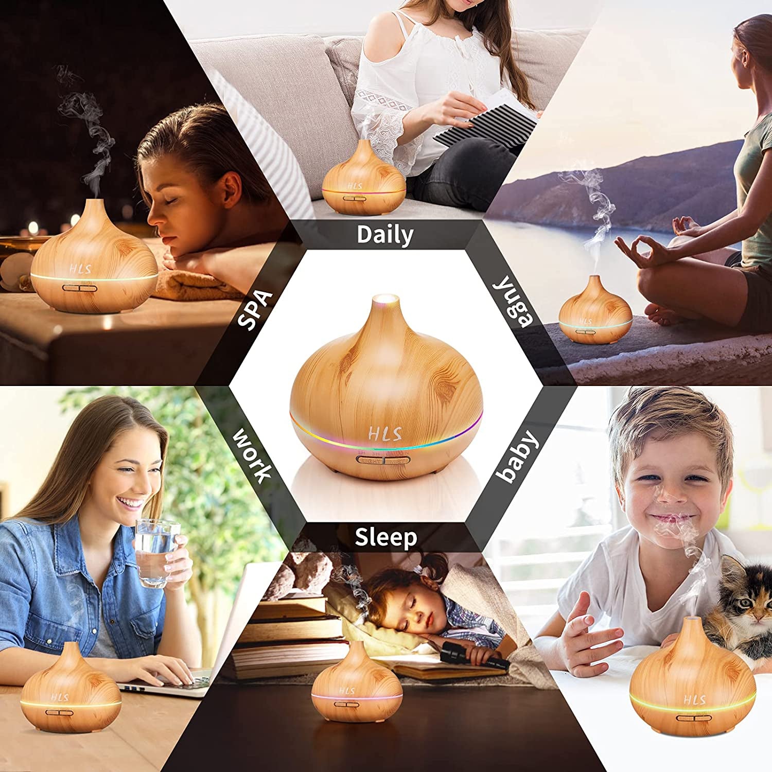 Aroma Humidifier for Essential Oil Large Room Diffuser Set with 10 Essential Oils, Aromatherapy Ultrasonic 550Ml Diffusers for Essential Oil, Bedroom Vaporizer Cool Mist Humidifier for Home and Office