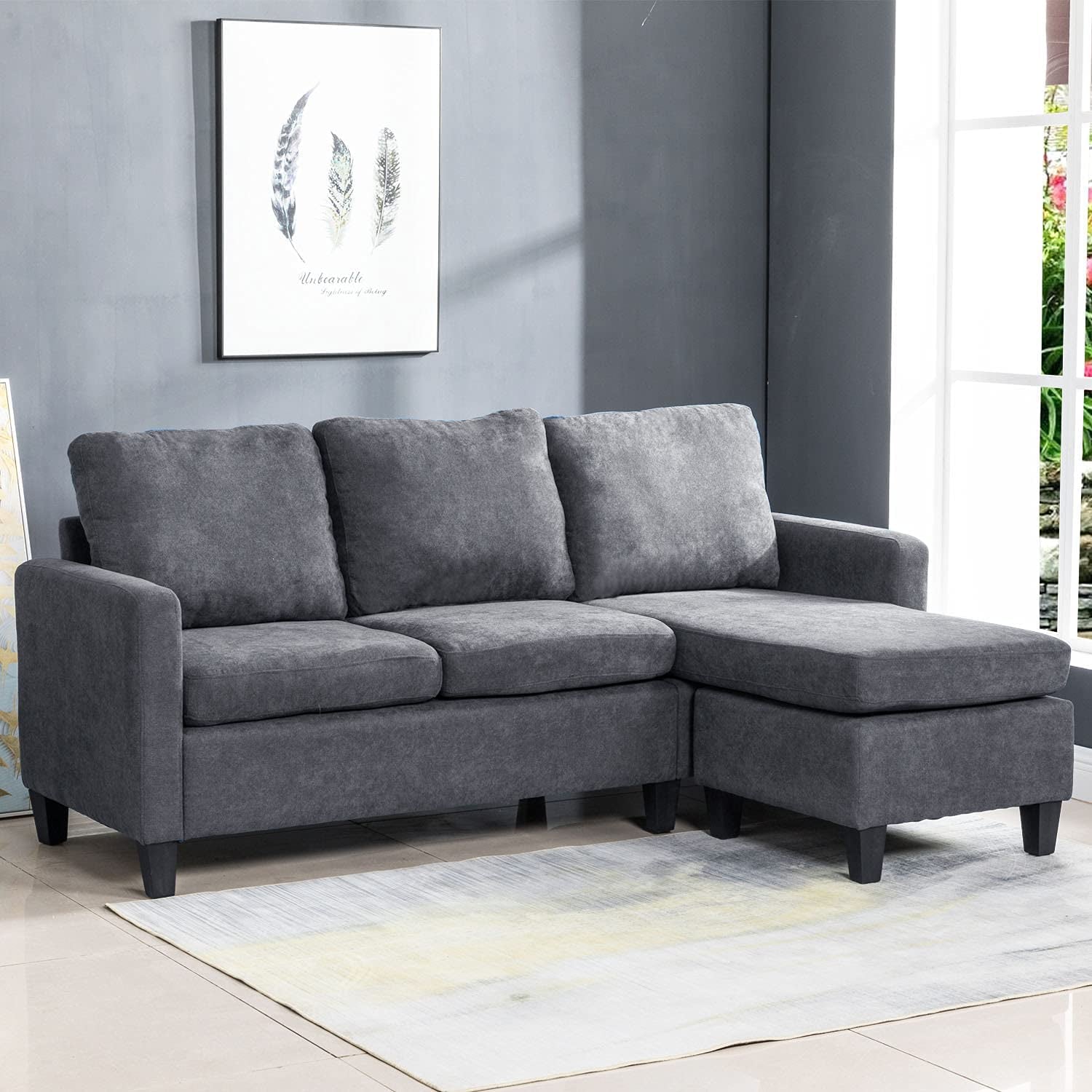 Sofa Sectional Sofa Furniture Set Futon Sofa Modern Convertible L-Shaped Couches Sofa Set Fabric Sofa Corner Sofa with Upholstered Contemporary for Living Room (Grey)