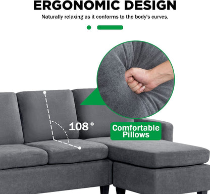 Sofa Sectional Sofa Furniture Set Futon Sofa Modern Convertible L-Shaped Couches Sofa Set Fabric Sofa Corner Sofa with Upholstered Contemporary for Living Room (Grey)