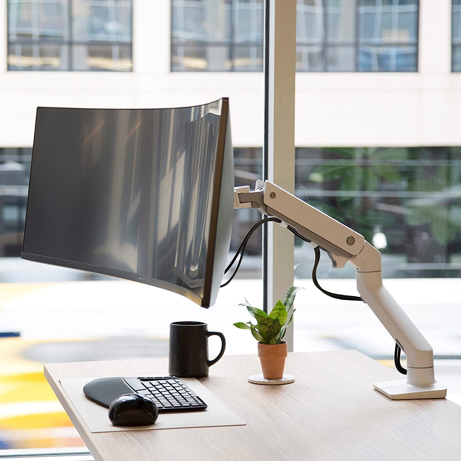 – HX HD Premium Heavy Duty Monitor Arm, Single Monitor Desk Mount – for 1000R Curved Ultrawide Monitors up to 49 Inches, 28 to 42 Lbs, VESA 75X75Mm or 100X100Mm – HD Pivot, White