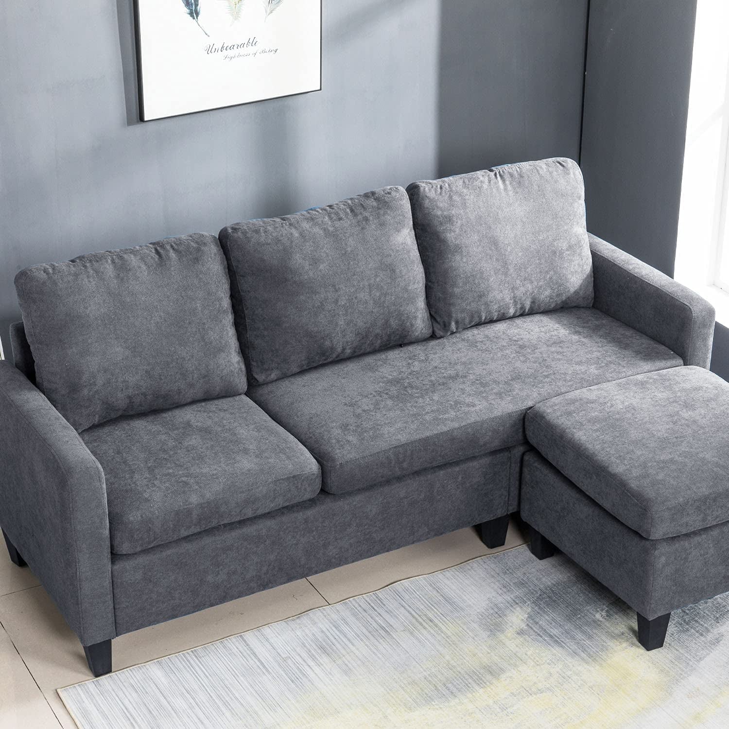 Sofa Sectional Sofa Furniture Set Futon Sofa Modern Convertible L-Shaped Couches Sofa Set Fabric Sofa Corner Sofa with Upholstered Contemporary for Living Room (Grey)