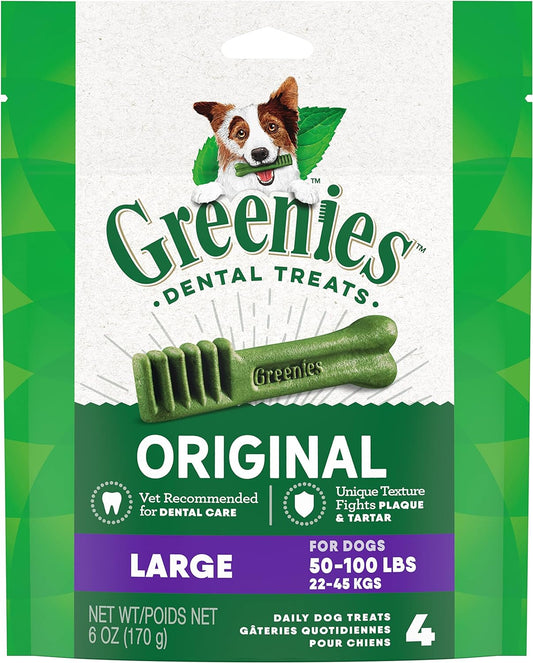 Original Large Natural Dog Dental Care Chews Oral Health Dog Treats, 6 Oz. Pack (4 Treats)