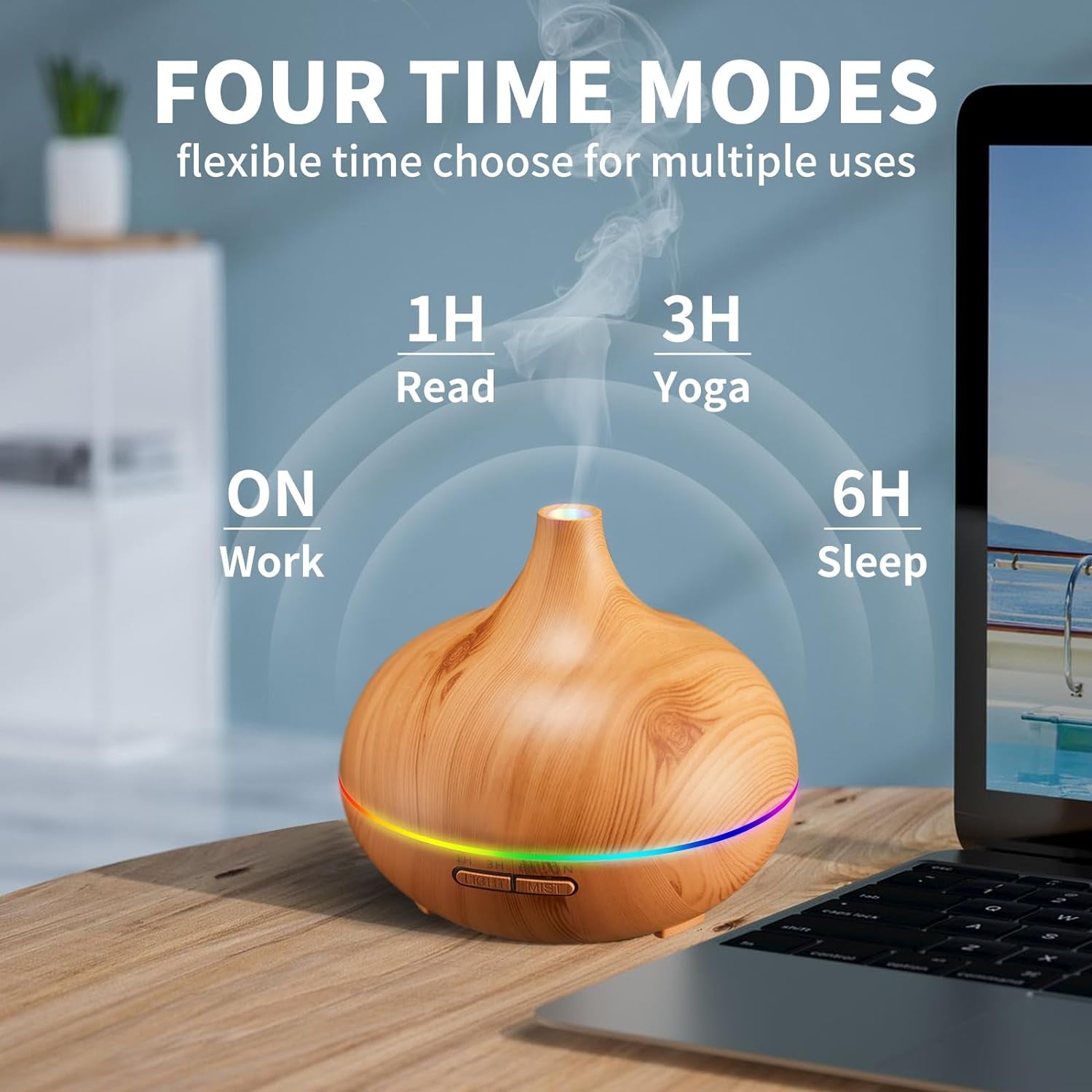 Aroma Humidifier for Essential Oil Large Room Diffuser Set with 10 Essential Oils, Aromatherapy Ultrasonic 550Ml Diffusers for Essential Oil, Bedroom Vaporizer Cool Mist Humidifier for Home and Office